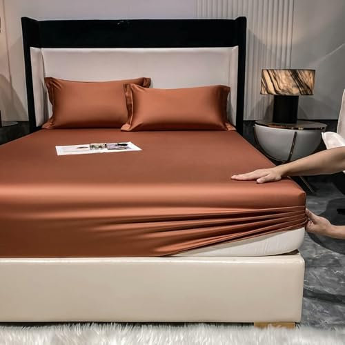 Calefee Spannbettlaken 180x200cm Boxspringbett, Betttuch ohne Kissenbezug Baumwolle Einfarbig Dunkelbraun