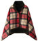 WINKEEY Femme Poncho Polaire Plaid Châle Polaire Cape Chaud d'hiver avec Boutons Couverture à Carreaux, Noir Rouge