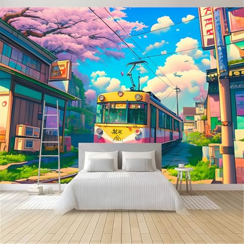 Größe Wandbilder, Anime-Stil, Abnehmbare Peel and Stick selbstklebende Wandbilder Große Fototapete 400x280cm Zug Tapete Wandbilder Wohnzimmer Kinderzimmer Dekoration