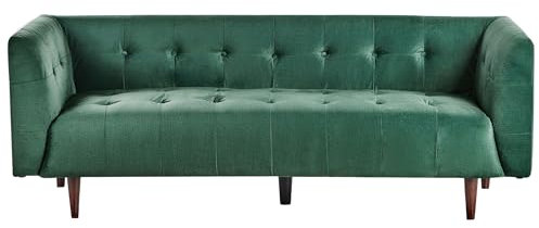 3-Sitzer Sofa Stoffbezug grün gesteppt mit hohen Holzbeinen Retro Byske