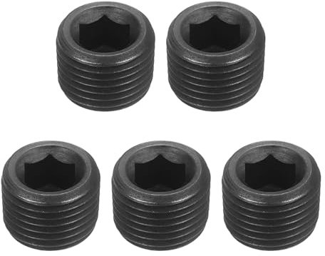 QUARKZMAN 5Pcs Tapón De Tubería Con Roscado Macho, NPT 1/8 De Acero Al Carbono Con Hexágono Interno Para Ajuste Y Sellado De Tuberías, Negro
