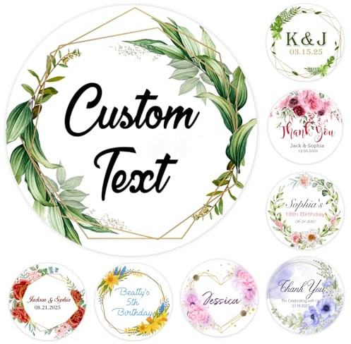 50 Personalised Stickers Custom Waterproof Vinyl Sticker Labels for Business Logo Make Your Own Sticker with Photo Picture Text Customised Birthday Wedding Baby Bridal Shower Favors Labels Decal