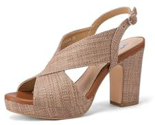 QUEEN HELENA Sandali con Tacco a Fascia Incrociata Eleganti Donna ZM9106-1 (Marrone, Sistema Taglie Calzature EU, Adulto, Donna, Numero, Media, 39)
