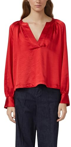 s.Oliver Damen Bluse aus Satin mit Tiefem V-Ausschnitt Satin Tunika Bluse