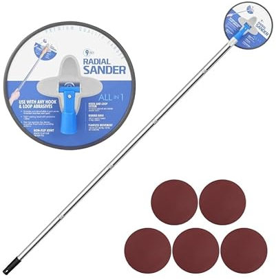 Pole Drywall Sander Radial Round Head Wall Sander 360 Degree Rotation Drywall Sanders with 10 Pcs Sanding Sheets 80,120,150,180,240 Grit, Polishing Sanding Tool for Walls and Ceilings
