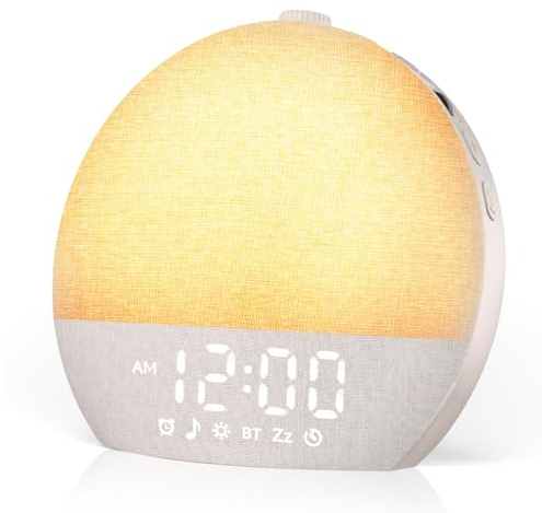 Geuuap Sunrise Alarm Clock White Noise Sound Machine for Bedroom | Natural Wake-Up Light with 30 Soothing Sleep Aids, Bluetooth Speaker, Dimmable Clock, Screen-Free Design for Baby Adults Kids-Khaki