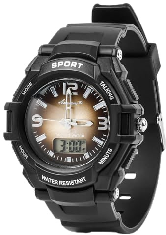 Awaiymi Relojes parlantes para ciegos con pantalla analógica y digital, reloj deportivo parlante con anuncio de hora de voz y alarma de repetición para personas con discapacidad visual y personas