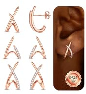 LOLIAS 3Paires Boucles D'Oreilles Femme Argent 925 Hypoallergénique Boucles D'Oreilles Pour Femmes 14 Carats Or/Argent/Or Rose Minimaliste Zircone Cubique Boucle D'Oreille Femmes Clous Bijoux