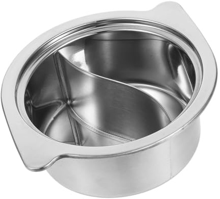 ANDRESLAD Stainless Steel Divided Saucepan with Lid for Dual Flavor Cooking Induction Compatible Hotpot Pan Non-Stick Smooth Surface Cooking Pot for Kitchen and Fast Heating