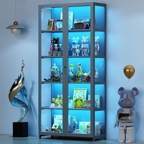 Scribora Anzeigeschrank mit Acrylglastür, 5 Tier Curio Display Case, Sammlerstücke Spielzeug Organisatoren Rack & Display Regal, Kinder Bücherregal für Schlafzimmer, Lese Nook, Kleinkinderzimmer