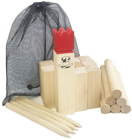 JacJoe All Pro Kubb Outdoor Game Viking Game Hardwood Garden Throwing Toy with Carry Bag (28 x 5.5 x 5.5 cm-KING)