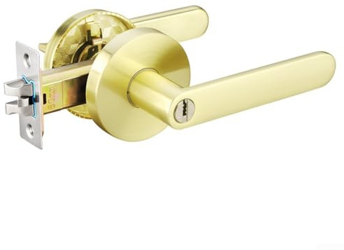 HanOaki Security Door Lock Set, Zinc Alloy Construction with 60mm Cylinder, Silent Unlocking Mechanism for Bedrooms Bathrooms Living Rooms Studies, Keyhole Security Design(Brushed Gold)