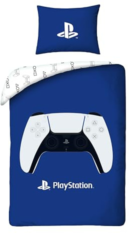 Halantex PlayStation Single Duvet Cover Set – Reversible Blue Gaming Bedding for Kids & Teens | Soft Microfibre Quilt Cover & Pillowcase | Official PlayStation Gamer Bedroom Decor (Single)