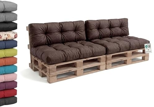 Gutekissen® Palettenkissen, Gartensofakissen, Gesteppte Kissen gefüllt mit granuliertem Poulirette-Schaum PPI (2X Set (Sitzkissen 120x80 + Rückenlehne 120x40), Braun-wasserfestes)