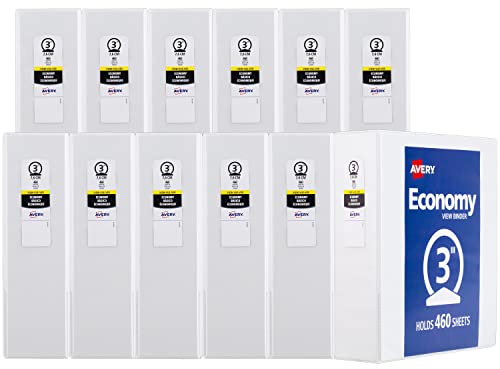 Avery Economy View 3 Ring Binders, 3 Round Rings, 12 White Binders (05741)