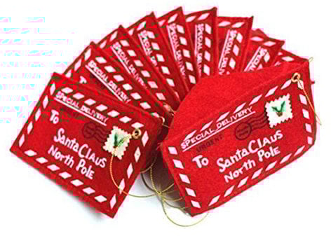 Luoem Christmas Envelope Letter, Santa Claus, Felt Embroidered, Christmas Tree Decor, 10 Pack