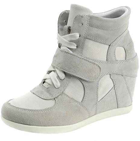 rismart Donna Zeppa in Cima Cuneo Lavoro Informale Lacci Fibbia Sneaker Scarpe(Grigio,EU39)