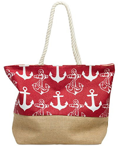 Caspar TS1034 Damen Strandtasche mit Anker Muster, Farbe:rot, Größe:One Size