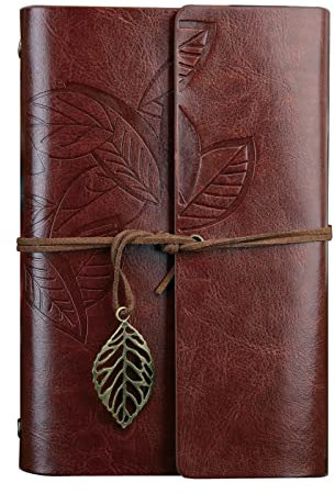 NectaRoy Retro Vintage Blatt Label Notizbuch Klassische PU Leder Cover Notebook Notepad Travel Journal Tagebuch Reisetagebuch Nachfüllbare Sketchbook