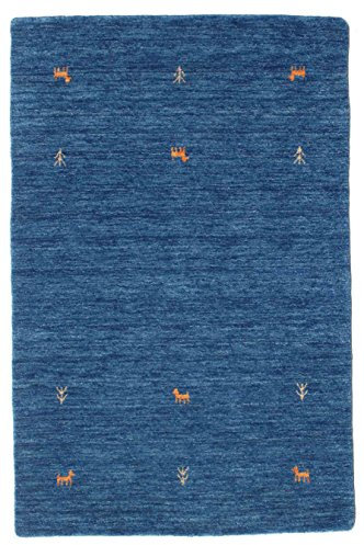 RugVista, Gabbeh Loom Two Lines, Teppich, Mittelflor, 100 x 160 cm, Rechteckiger, Gabbeh, Wolle, Flur, Schlafzimmer, Küche, Wohnzimmer, Blau, Dunkelblau