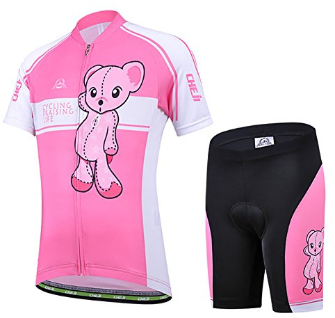 YFCH Unisexe-Enfant Garçon Fille 2 Pièces Maillots de Cyclisme Manche Courte avec Shorts Costume de Cyclisme avec Cuissard,Style D,XL/Hauteur proposée:129-139cm