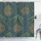 ABAKUHAUS Bambus Duschvorhang, Motive, Stoffliches Gewebe Badezimmerdekorationsset mit Haken, 175 x 180 cm, Teal Ivory Tan