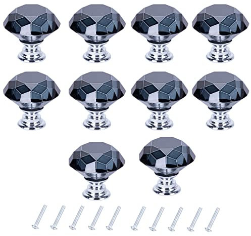 PETITES ECREVISSES 10 pcs 40mm Kristall Türgriff, Transparent Diamant Form Kristall SchrankKnöpfe Möbelknöpfe Möbelgriffe Schrankgriffe Mit schrauben (Schwarz)
