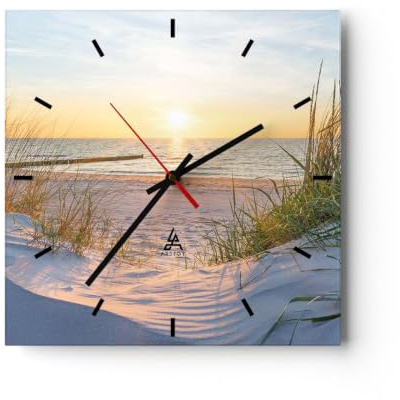 ARTTOR Moderne Wanduhr 40x40cm Quadrat Glasuhr Landschaften Maritim - 3989 | Düne Strand Meer Glas Analog Wanduhr Lautlos Wanddekoration Wohnzimmer Büro Küche Wanddeko Küchenuhr Geräuschlos ARTTOR