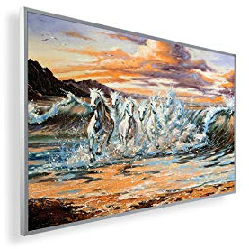 Könighaus 450W Infrarotheizung mit Bild in HD Qualität ✓ inkl. Smart Thermostat ✓ 5 Jahre Garantie ✓ Doppelter überhitzungsschutz ✓ Infrarot Wandheizung ✓ Motiv: 105. Herde Pferde