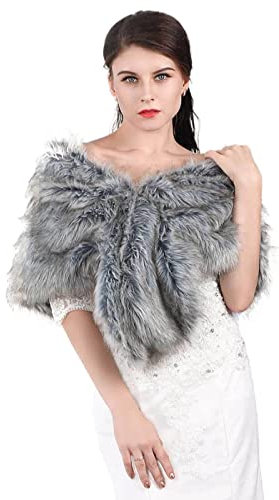 Ushiny Damen Kunstfell-Stola für die Braut, Hochzeiten, Damen, Fellschal / Stola Gr. Einheitsgröße, grau