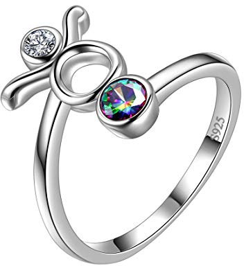 Aurora Tears Taurus Ring Zodiac verstellbare Ringe 925 Sterling Splitter Mystic Rainbow Topaz Konstellation offener Ring Horoskop Schmuck Geschenk für Frauen und Mädchen DR0087J