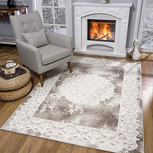 SANAT Teppiche für Wohnzimmer - Teppich Beige, Kurzflor Teppich Orientalisch, Öko-Tex 100 Zertifiziert, Größe: 200x280 cm