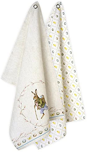 IHR 2 St. Geschirrtücher Edward Rabbit 50x70cm Küche Abtrockner Ostern Osterhase Ostereier Eier Frühling Rosa Pink Gelb Blau Creme Weiß Tuch