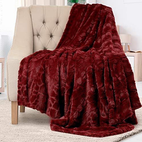Everlasting Comfort Kunstfell-Überwurfdecke, weich, flauschig, flauschig, Plüsch, dick, Minky-Überwurf, 50 x 65 cm, Rot