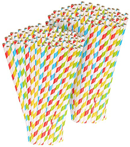 PEARL Getränkestrohhalme: 200 Retro Papier-Trinkhalme in 4 Farben, gestreift, (Halme, Trinkröhrchen, Gadget)