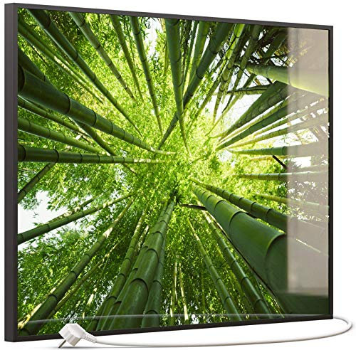 STEINFELD Heizsysteme® Glas Bild Infrarotheizung mit Thermostat | Made in Germany | viele Motive 350-1200 Watt Rahmen schwarz (500 Watt, 023 Bambusbaum)