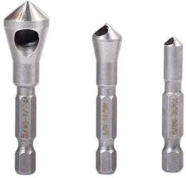 GWEI Countersink Deburring Tool Set Drill Bits, 3PCS Woodworking Bearing Steel Hole Saw Countersink Bits Hex Shank Chamfer Wood Metal Drilling