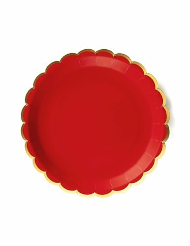 Platos festoneados 23cm Rojo y dorado