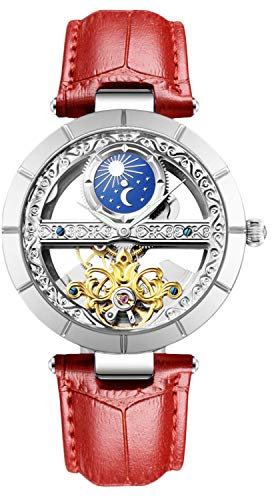 rorios Damen Uhren Automatikuhr Mechanische Uhren Leuchtend Uhr mit Leder Armband Mode wasserdichte Damenuhren