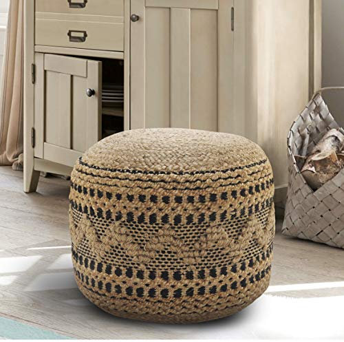 L.R. Resources Inc Lr Home Runder Ottoman-Pouf für Heimdekoration, gestreift, handgewebt, Jute-Baumwoll-Mischgewebe, runde Fußstütze für Schlafzimmer und Wohnzimmer, 45,7 x 45,7 x 35,6 cm
