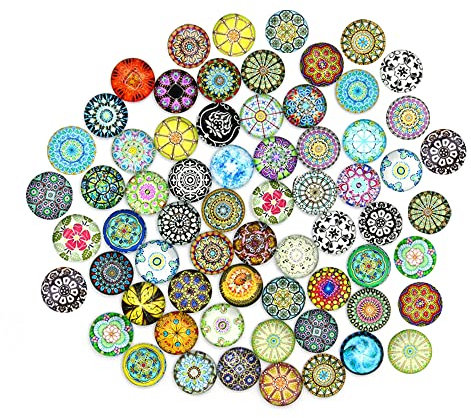 Vasemele Glassteine 100 Stück Glascabochons Gemischte Farbe Bunt Runde Dekorative Glas Cabochons Granulate Bedrucktes Glas Glassteine zum Basteln