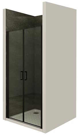 Moments of Glass Mampara de ducha 91x180 cm rango de ajuste de 91-94 cm, altura: 180 cm, vidrio de seguridad ESG con nano transparente de 6 mm con perfiles de aluminio negro - BC