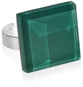 Statement Ring mit Stein dunkelgrün (20mm) • Geburtsstein Schmuck Geometrisch • Edelstahlring größenverstellbar (min. Ø 19mm) • handgemacht & nachhaltig