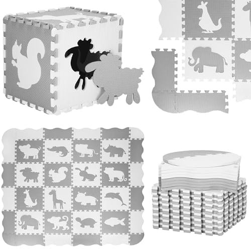 SPRINGOS Puzzlematte Kinder Spielmatte 36 Teile Tierformen Lernmatte 150 x 150 x 1 cm Eva-Schaum Anti-Rutsch-Oberfläche Kinderspielplatz