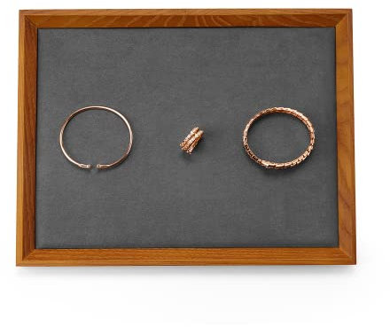 Oirlv Plateau à Bijoux Plat en Bois Massif Organisateur de Stockage de Bijoux Plateau 4 Style (30.5 * 23.5 * 2.5cm,Gris)