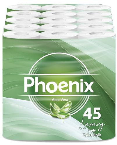 Phoenix Toilet Rolls – 45 Pack | 3 Ply Aloe Vera Scented Toilet Paper | Bulk Buy, Soft, Quilted, Sustainably Sourced, Eco- Friendly Luxury Bathroom Tissue