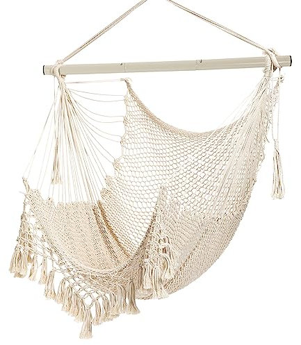 Hammock Chair,Max 150kg, Large Hanging Chair, Soft Cotton Rope Swing Chair With High Load-Bearing Metal Rod,Indoor Outdoor Garden Yard Living Room…