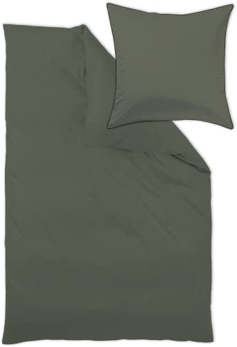 Curt Bauer Mako-Brokat-Damast-Bettwäsche-Garnitur Dessin 9008 Arezzo Farbe olive-3825 Größe 135x200 + 80x80 cm Waffelmusterung maskuliner Touch Reißverschluss