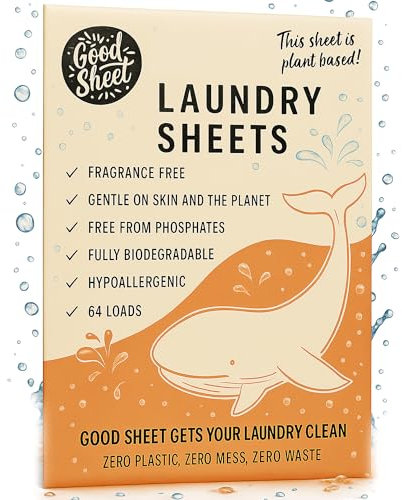 Good Sheet Eco Laundry Detergent Sheets – 64 Washes Unscented – Plant-Based & Biodegradable – Sensitive Laundry Detergent, Plastic-Free, Travel-Friendly – Swap for Capsules & Powder