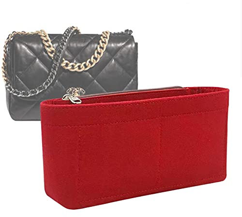 Lckaey Y002red-M Geldbörsen-Organizer-Einsatz für Chanel 19, kleine Tasche mit seitlicher Reißverschlusstasche, Handtasche, Chanel, Maxi-Flip-Tasche, Organizer